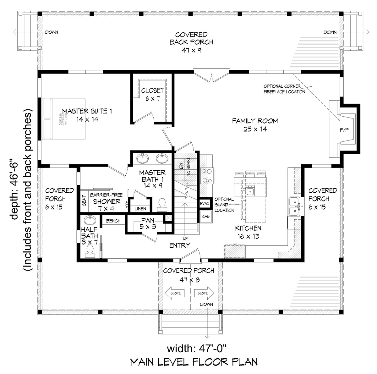Country Farmhouse Ranch Traditional Level One of Plan 80922