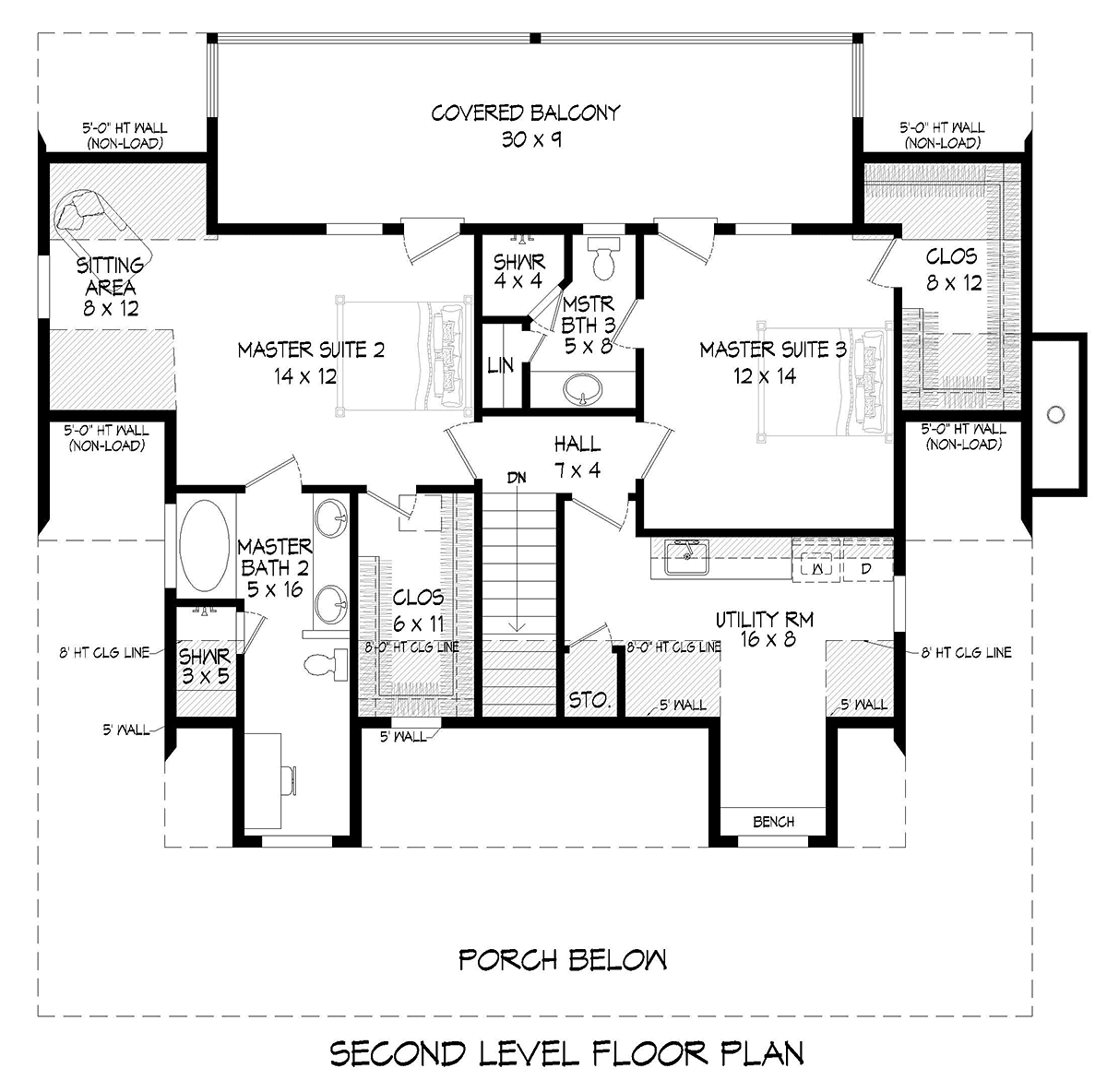 Country Farmhouse Ranch Traditional Level Two of Plan 80922