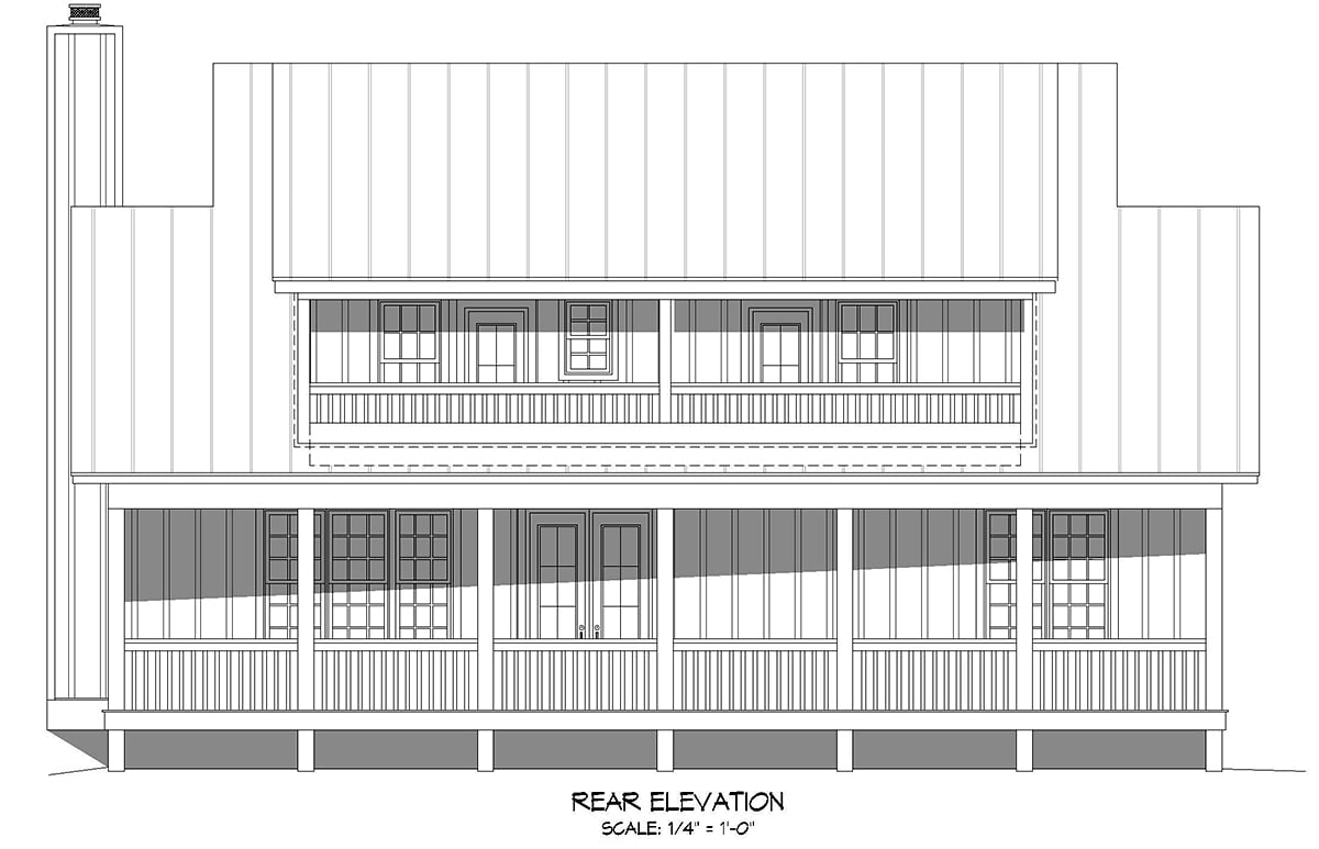 Country Farmhouse Ranch Traditional Rear Elevation of Plan 80922