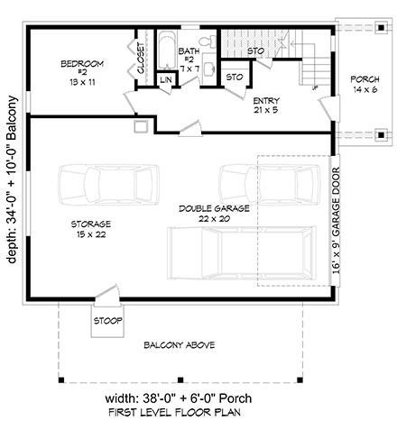 Coastal, Contemporary, Modern Garage-Living Plan 80929 with 2 Beds, 3 Baths, 3 Car Garage First Level Plan