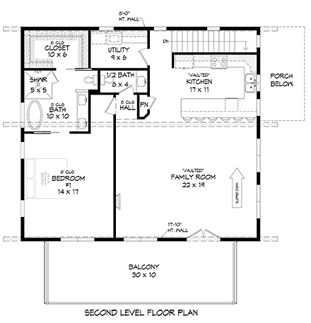 Garage-Living Plan 80929 Second Level Plan