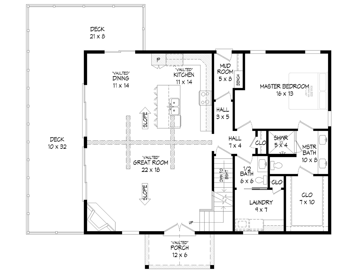 Country Prairie Style Ranch Traditional Level One of Plan 80932