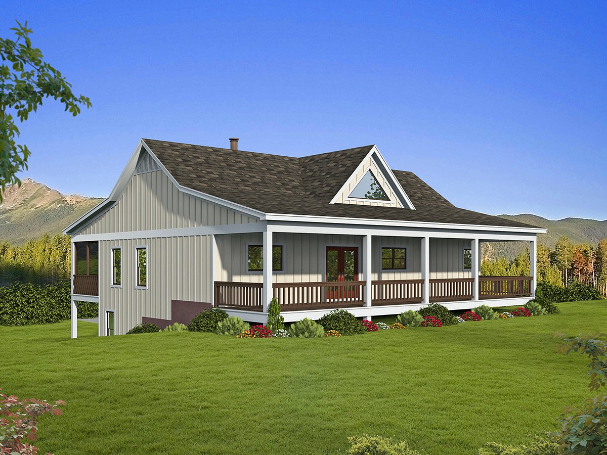 Country Farmhouse Ranch Traditional Rear Elevation of Plan 80946