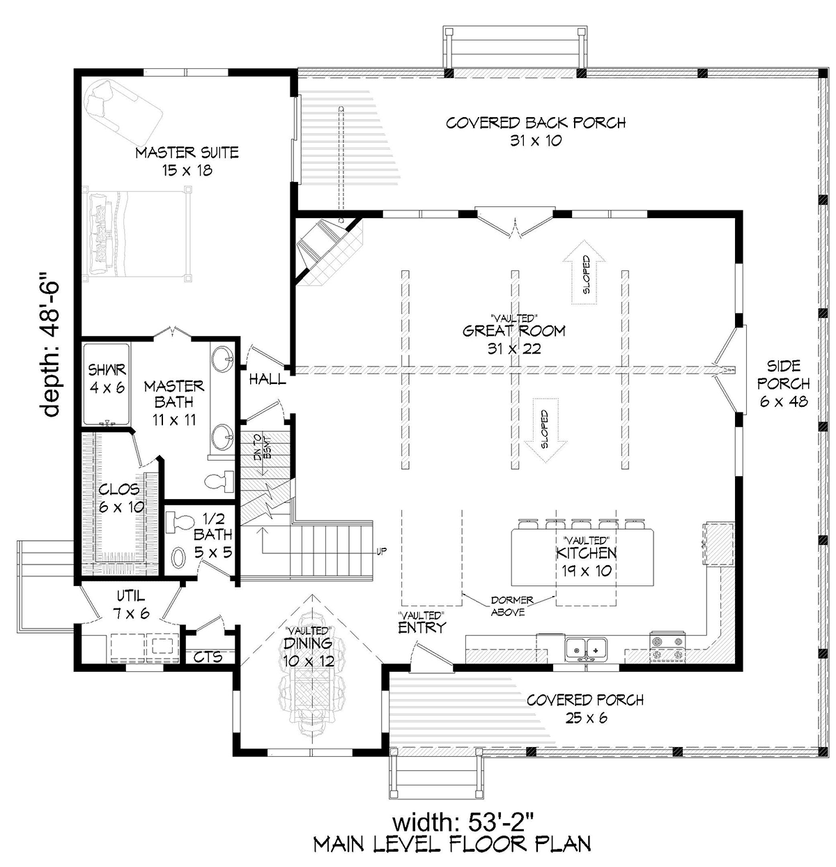 Country Farmhouse Traditional Level One of Plan 80947