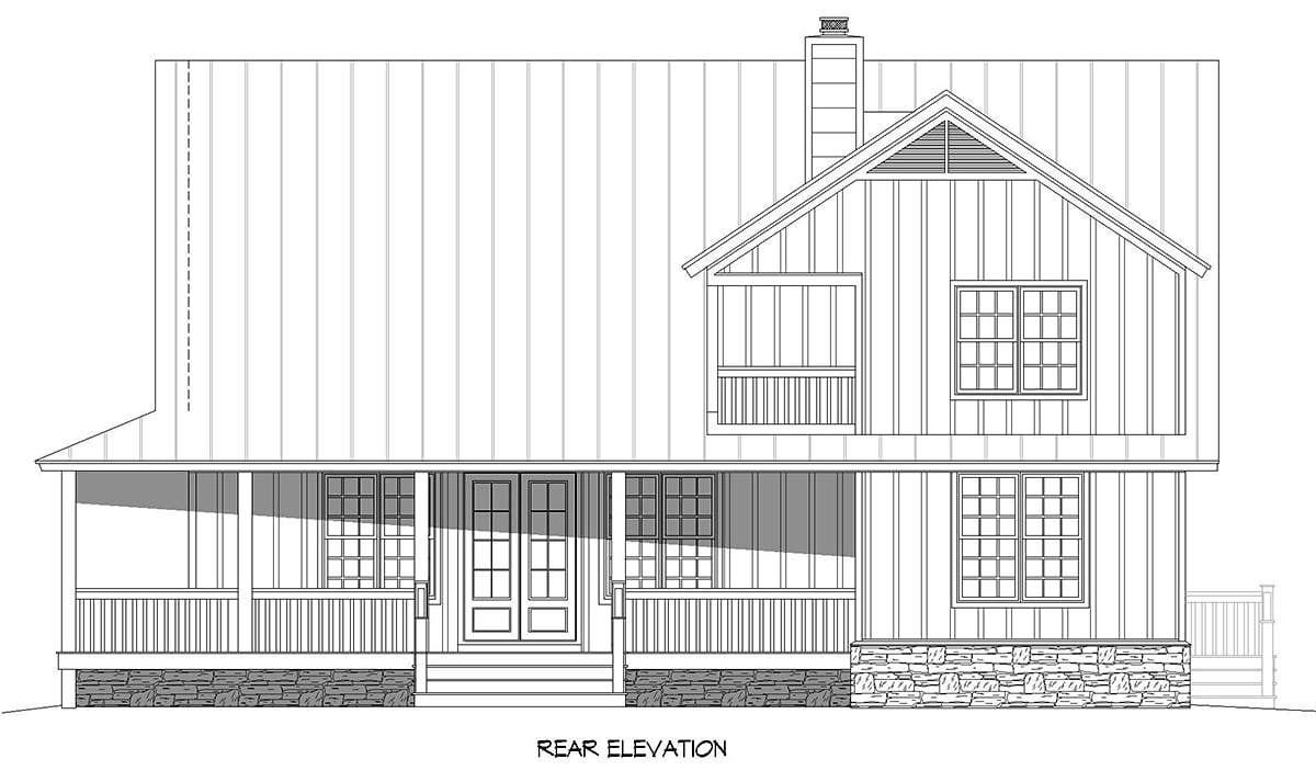 Country Farmhouse Traditional Rear Elevation of Plan 80947