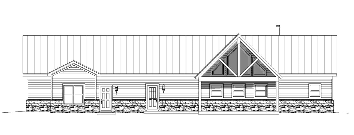 Cottage Country Farmhouse Ranch Traditional Rear Elevation of Plan 80950