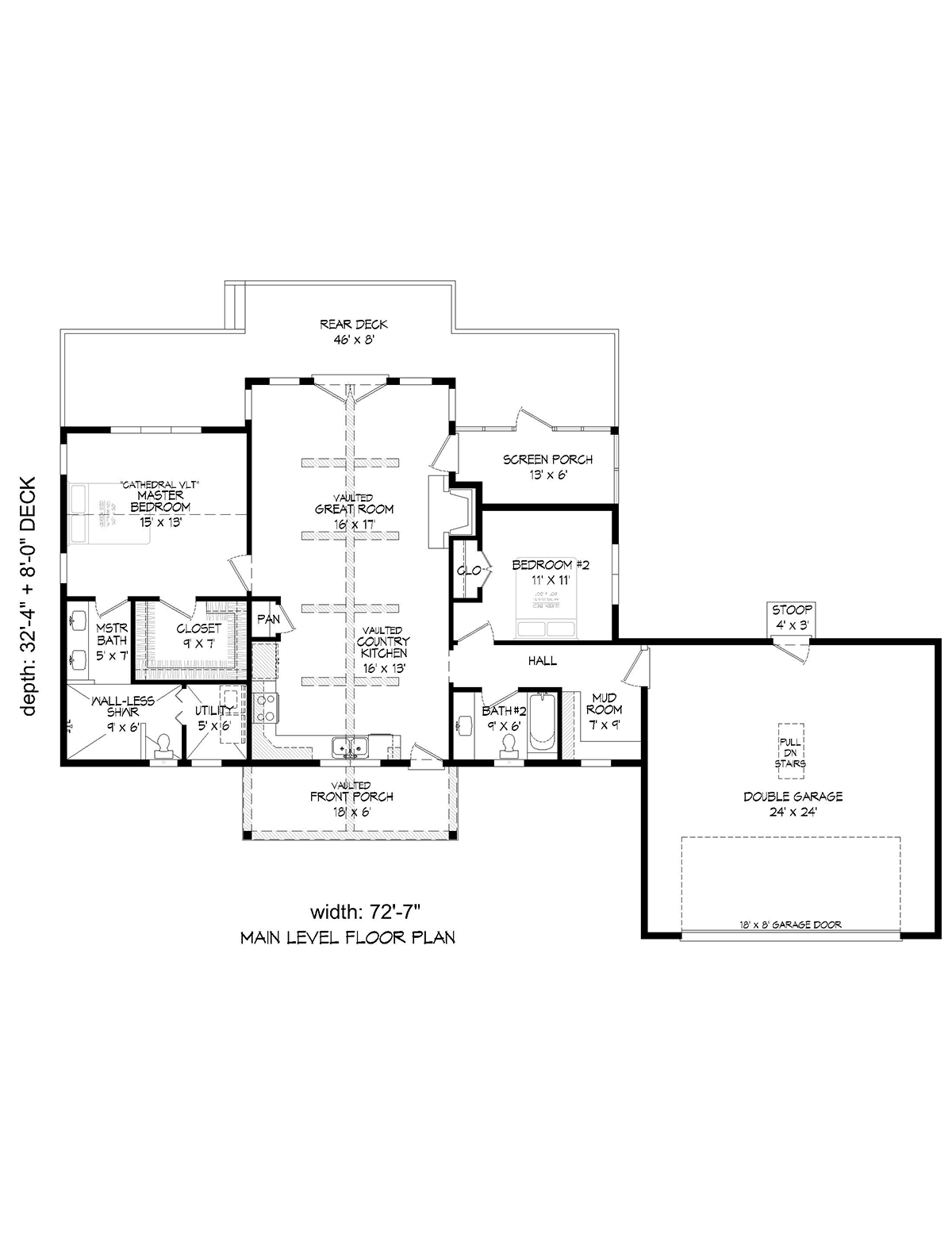 Country Ranch Traditional Level One of Plan 80958