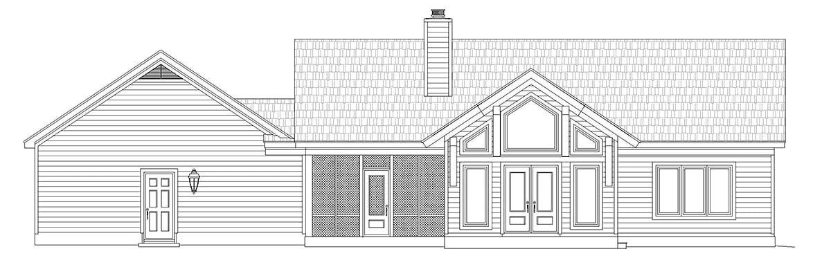 Country Ranch Traditional Rear Elevation of Plan 80958