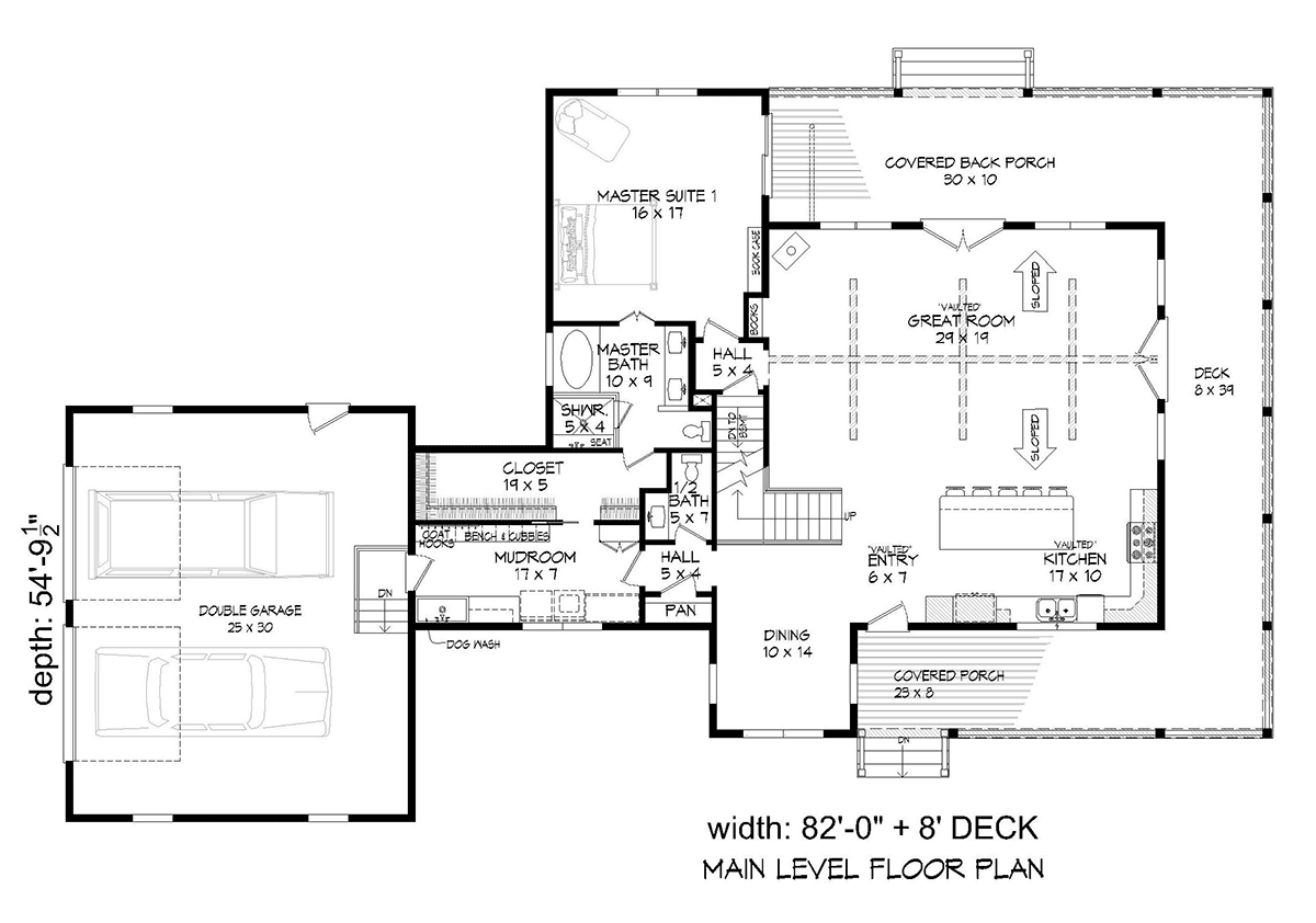 Country Farmhouse Traditional Level One of Plan 80965