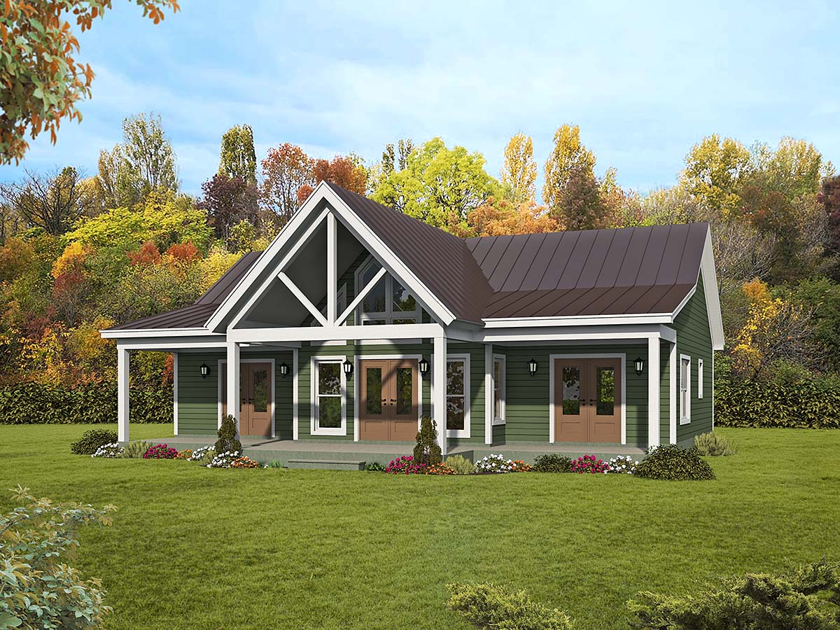 Bungalow, Cabin, Country, Craftsman, Ranch, Traditional Plan with 1357 Sq. Ft., 2 Bedrooms, 2 Bathrooms Elevation