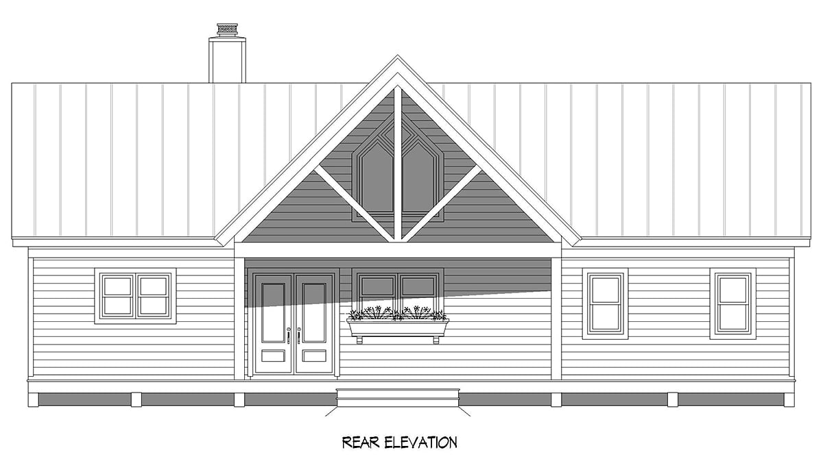 Bungalow, Country, Craftsman, Prairie Style, Ranch, Traditional Plan with 1485 Sq. Ft., 2 Bedrooms, 2 Bathrooms Rear Elevation