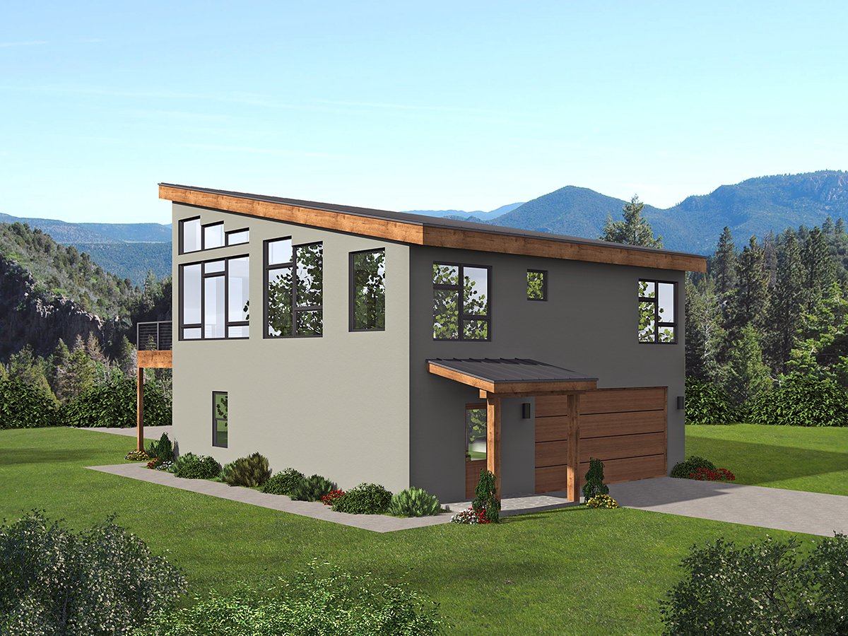 Coastal, Contemporary, Modern Plan with 1545 Sq. Ft., 1 Bedrooms, 2 Bathrooms, 3 Car Garage Rear Elevation