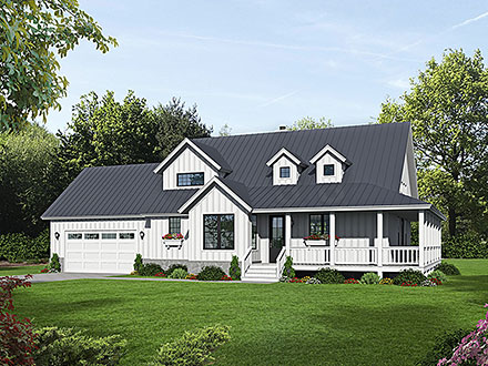 Country Farmhouse Ranch Traditional Elevation of Plan 80986