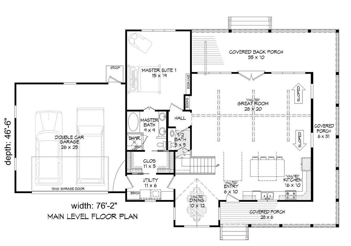 Country Farmhouse Traditional Level One of Plan 80987