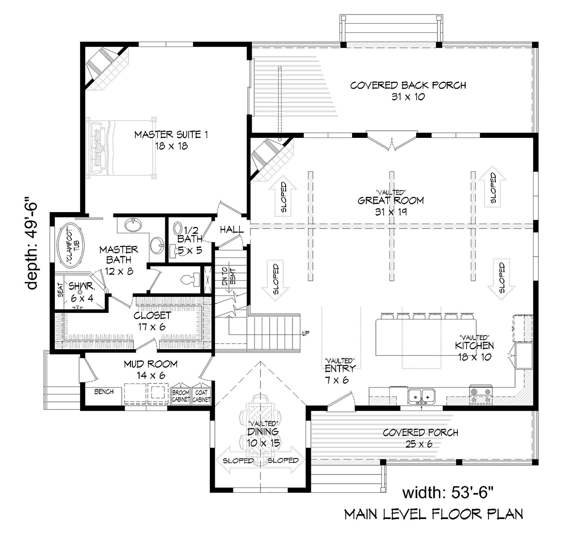 Country Farmhouse Ranch Traditional Level One of Plan 80990