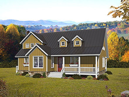 Country Farmhouse Ranch Traditional Elevation of Plan 80990