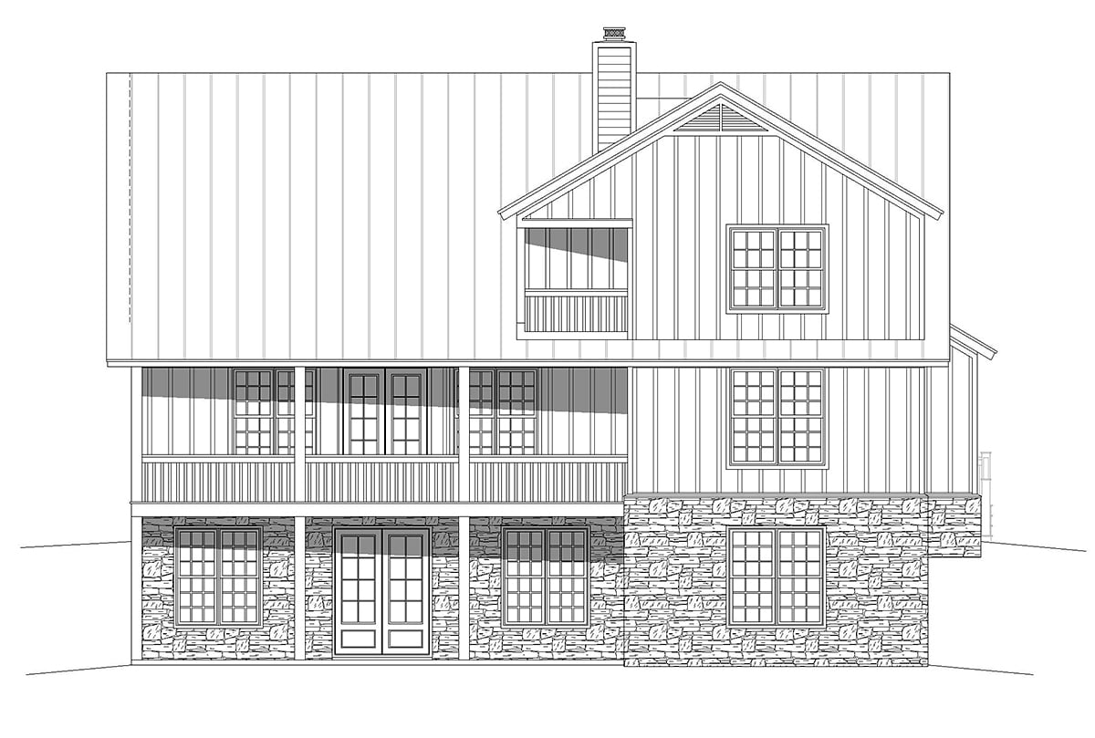 Country Farmhouse Ranch Traditional Rear Elevation of Plan 80990