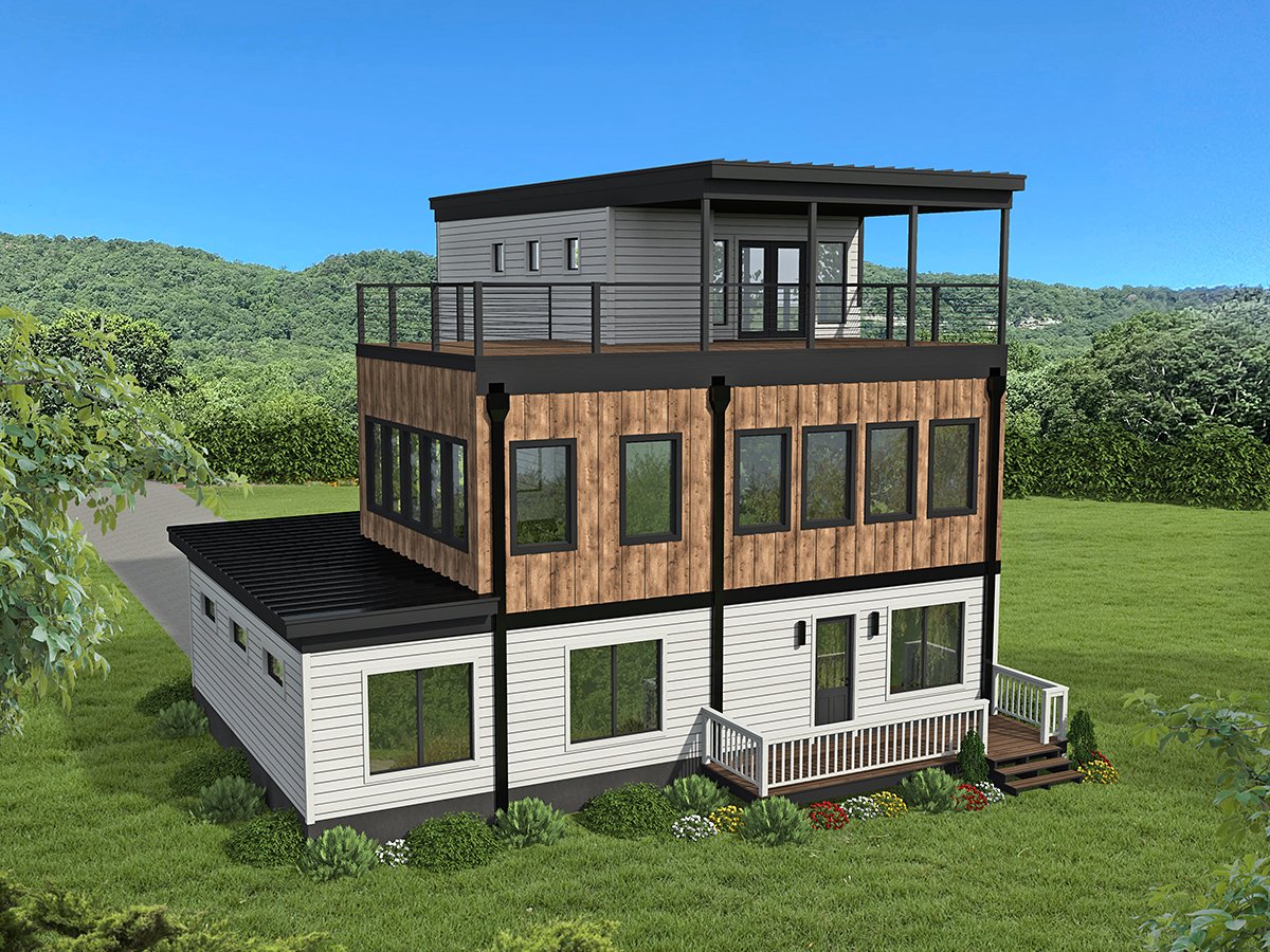 Coastal, Contemporary, Modern Plan with 2353 Sq. Ft., 3 Bedrooms, 4 Bathrooms, 2 Car Garage Rear Elevation