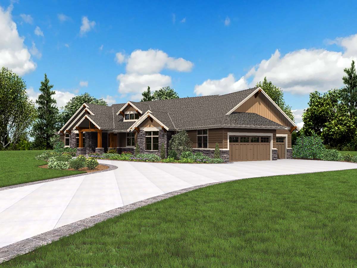 Craftsman, Ranch Plan with 2910 Sq. Ft., 3 Bedrooms, 3 Bathrooms, 3 Car Garage Picture 2