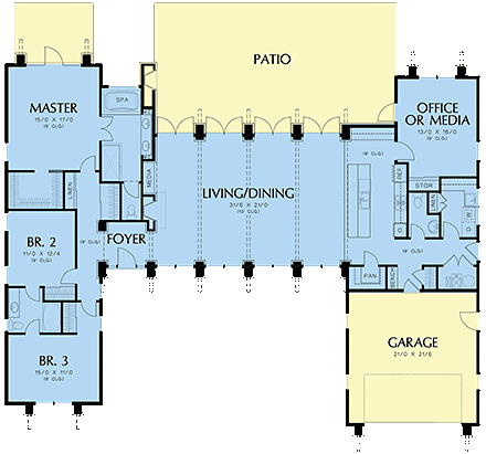 Contemporary, Modern House Plan 81203 with 3 Beds, 3 Baths, 2 Car Garage First Level Plan