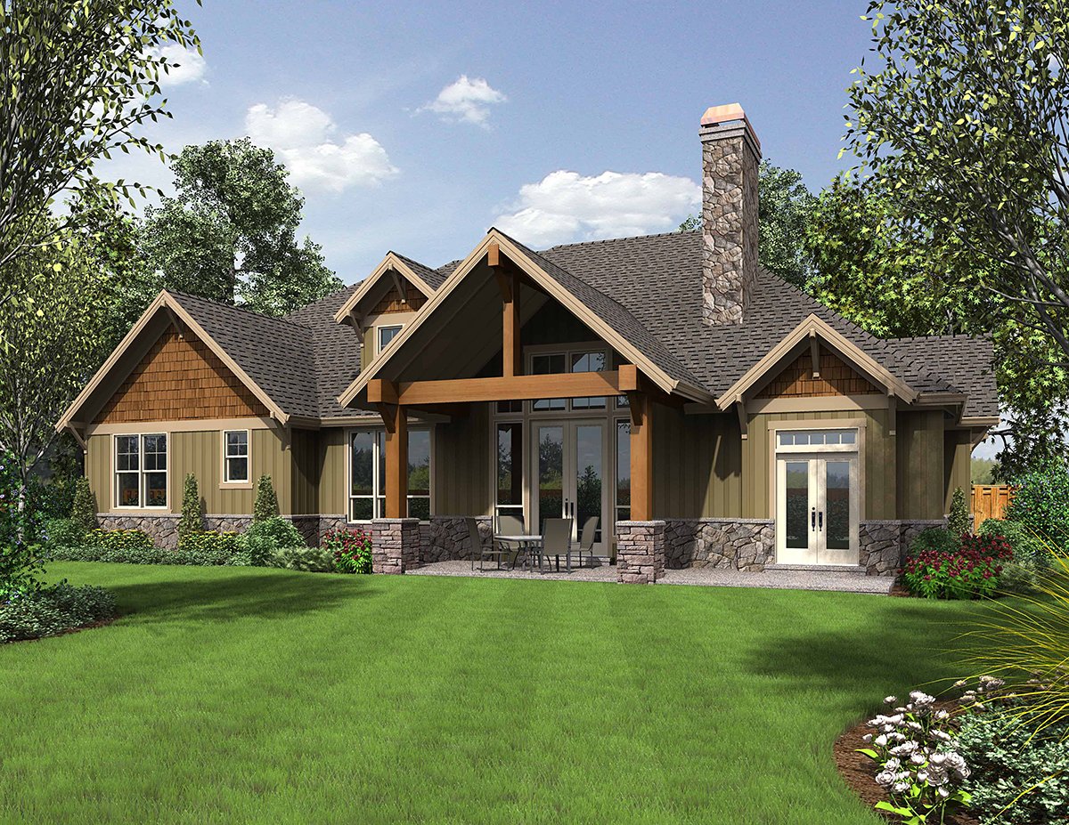 Bungalow, Craftsman Plan with 2735 Sq. Ft., 3 Bedrooms, 3 Bathrooms, 3 Car Garage Rear Elevation