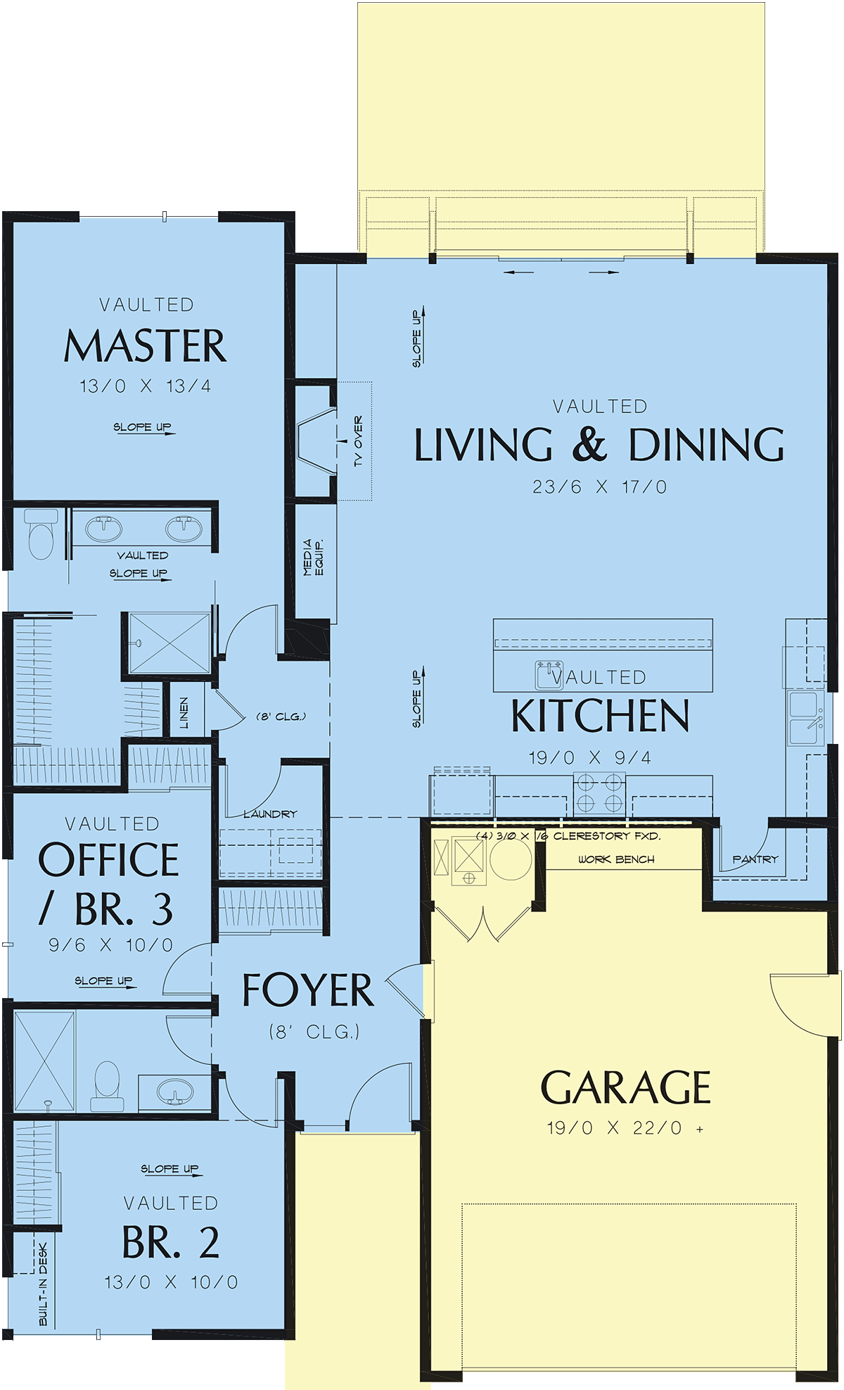 Contemporary Ranch Level One of Plan 81222