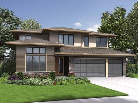 Contemporary Prairie Style Elevation of Plan 81239