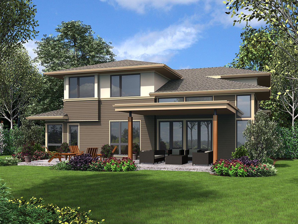 Contemporary Prairie Style Rear Elevation of Plan 81239