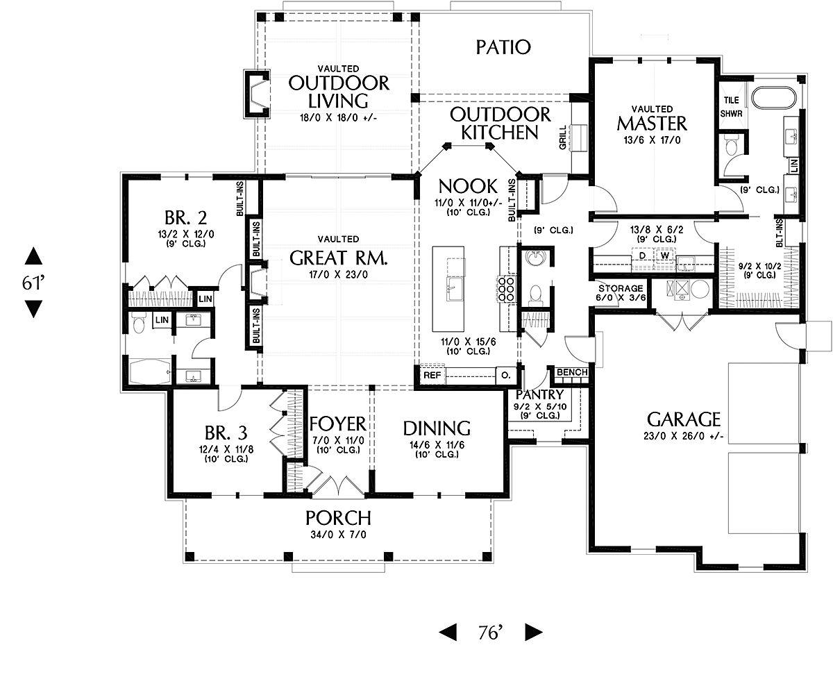 Cottage Country Craftsman Farmhouse Ranch Level One of Plan 81243