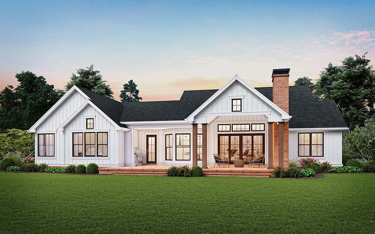 Cottage Country Craftsman Farmhouse Ranch Rear Elevation of Plan 81243