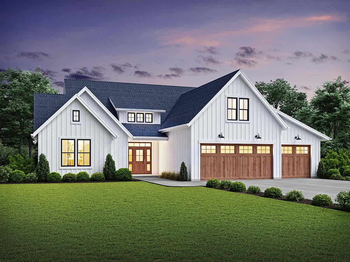 Country, Farmhouse, Southern Plan with 2576 Sq. Ft., 3 Bedrooms, 3 Bathrooms, 3 Car Garage Elevation