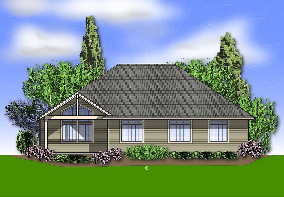 Craftsman One-Story Ranch Rear Elevation of Plan 81252