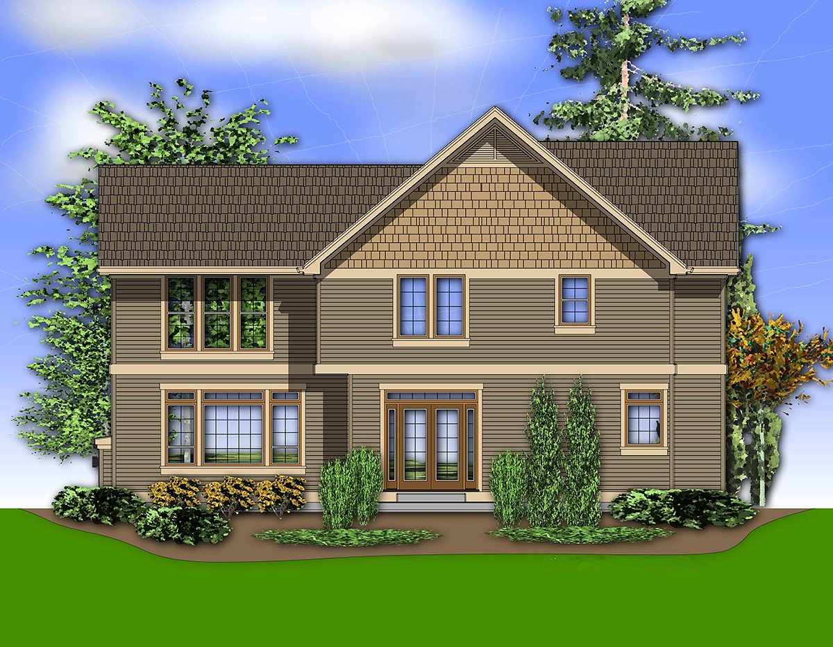 Craftsman, Traditional Plan with 2453 Sq. Ft., 4 Bedrooms, 3 Bathrooms, 2 Car Garage Rear Elevation