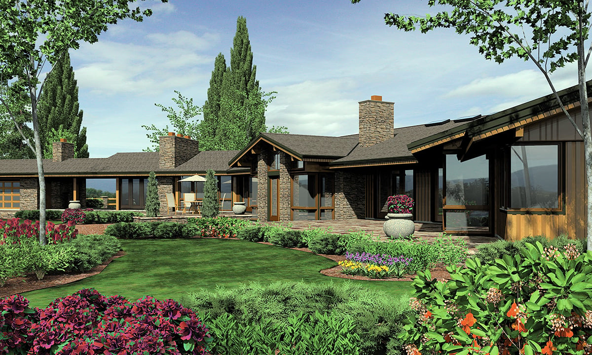 Contemporary Craftsman Farmhouse Rear Elevation of Plan 81261