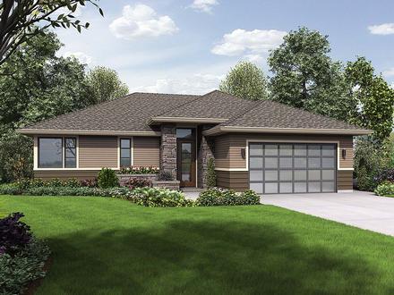Contemporary Prairie Style Ranch Elevation of Plan 81266