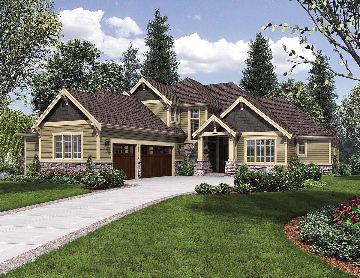 Craftsman, Traditional Plan with 3084 Sq. Ft., 4 Bedrooms, 4 Bathrooms, 3 Car Garage Elevation