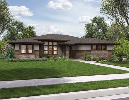 Contemporary Prairie Style Ranch Elevation of Plan 81285