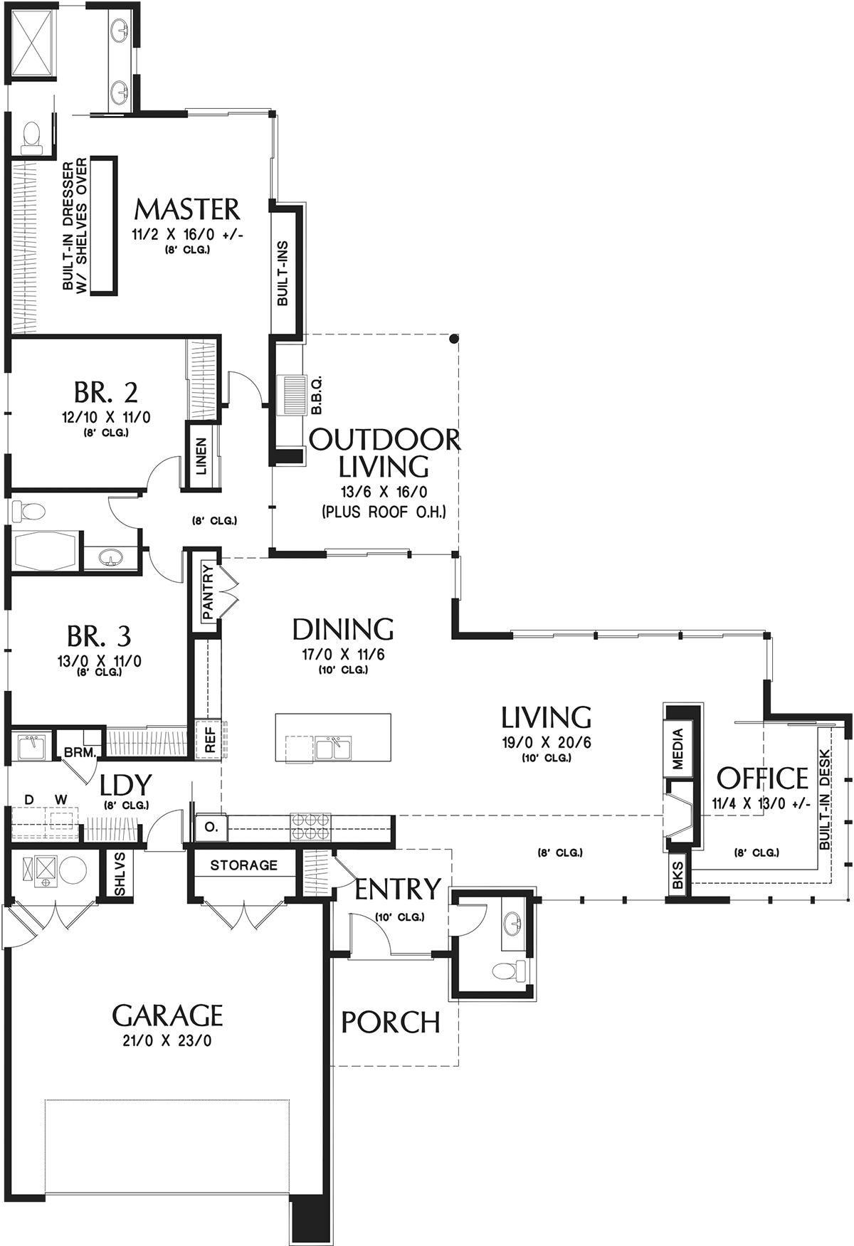 Contemporary Modern Prairie Style Level One of Plan 81298