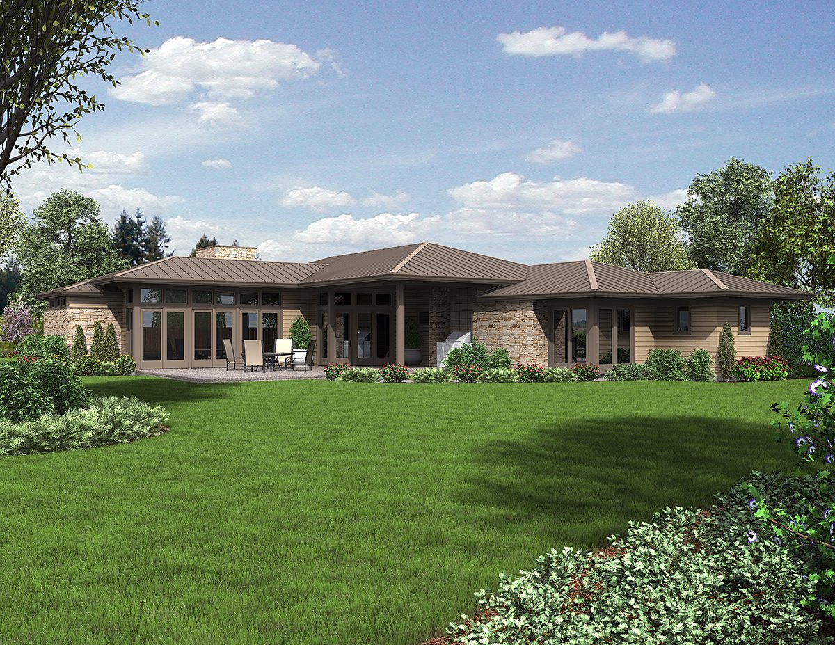 Contemporary Modern Prairie Style Rear Elevation of Plan 81298