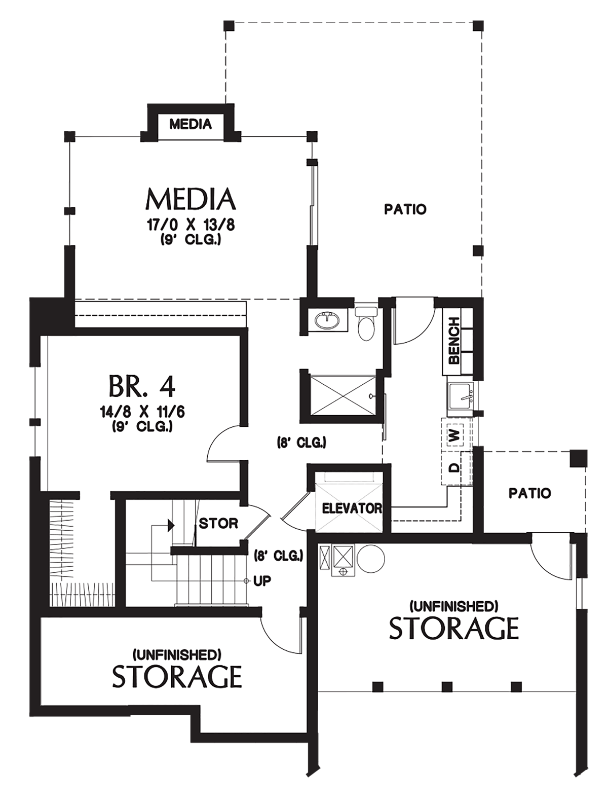 Contemporary Modern Lower Level of Plan 81302