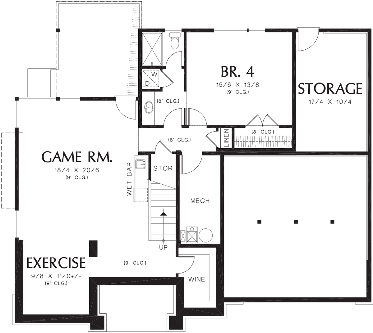 Contemporary Prairie Style Lower Level of Plan 81305