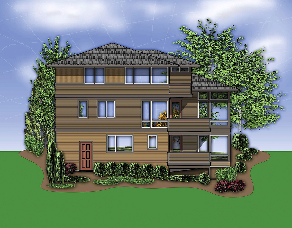 Contemporary Prairie Style Rear Elevation of Plan 81305