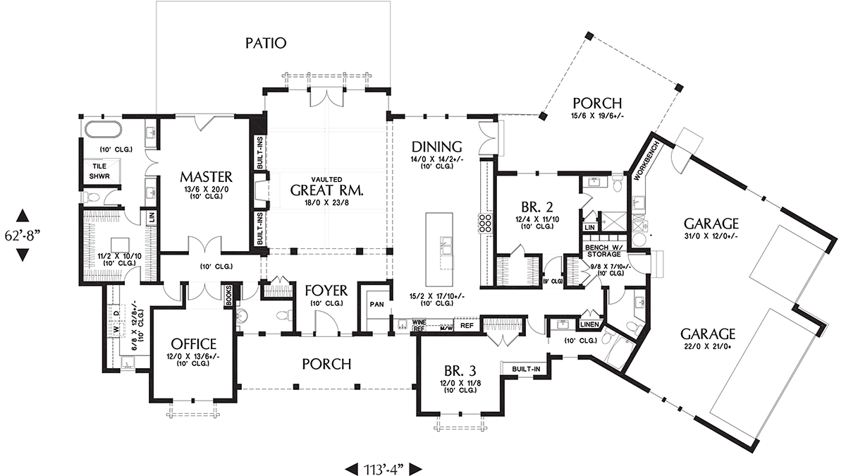 Country Farmhouse Ranch Level One of Plan 81307