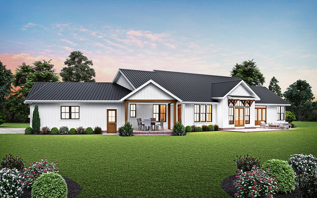 Country Farmhouse Ranch Rear Elevation of Plan 81307