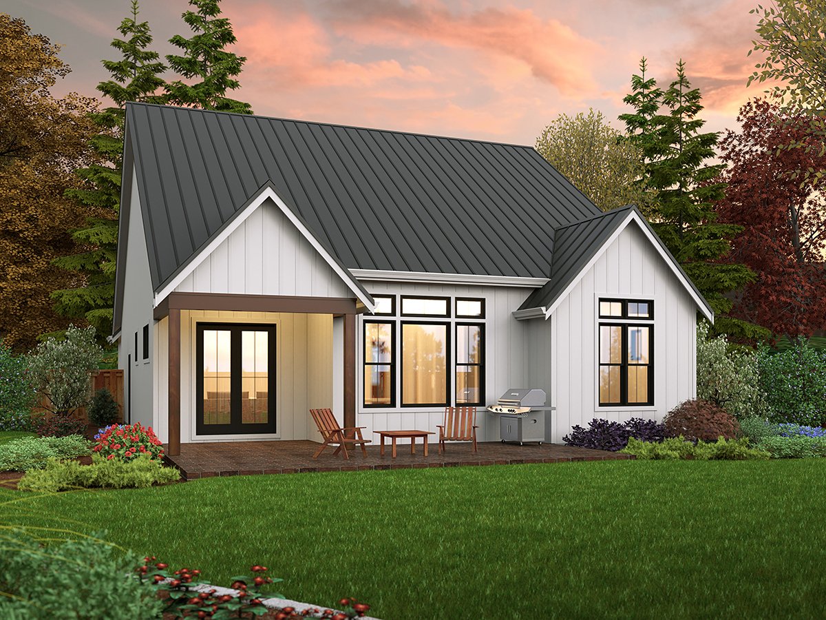 Contemporary Cottage Country Farmhouse Ranch Rear Elevation of Plan 81308