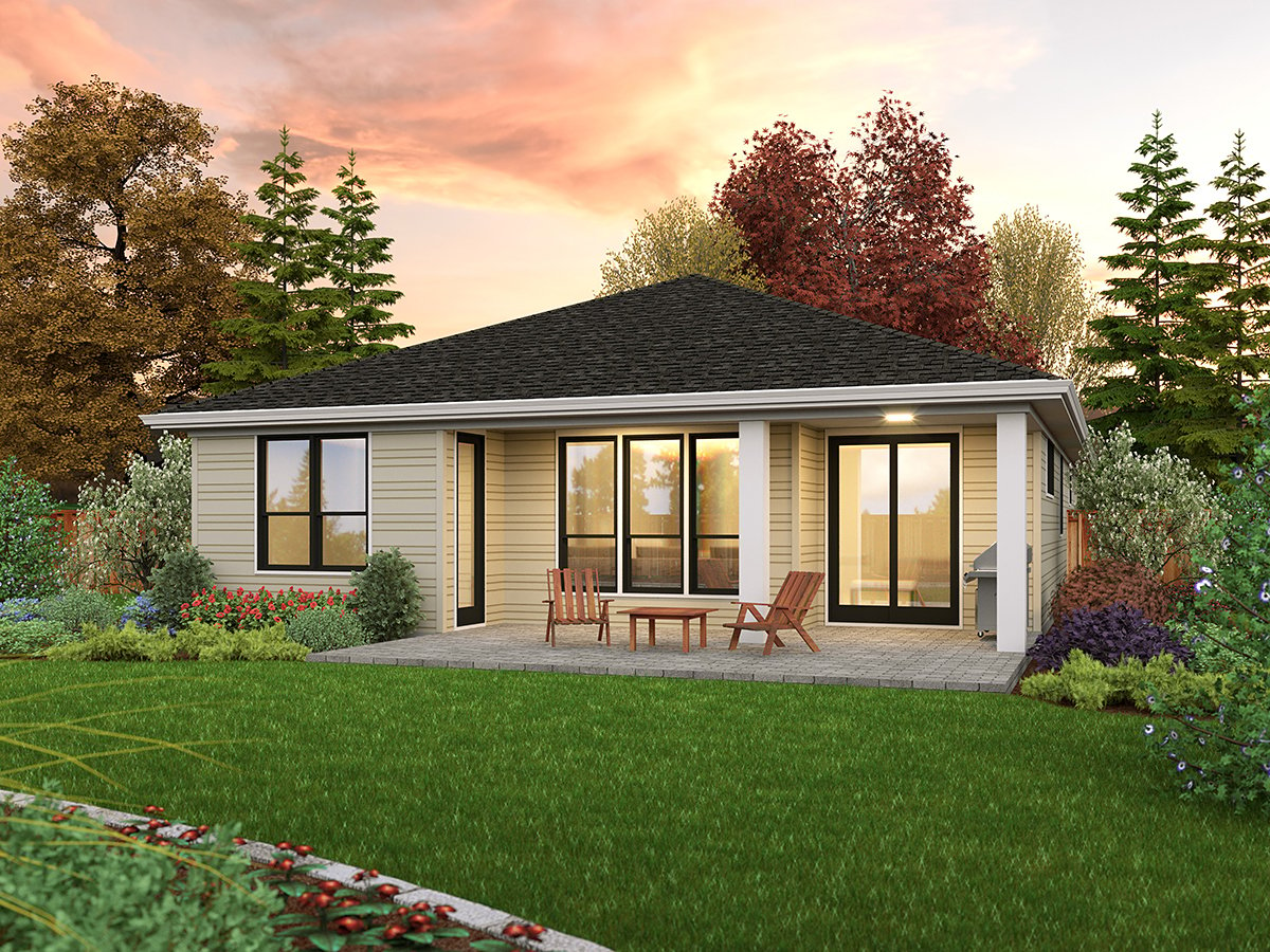 Contemporary Prairie Style Rear Elevation of Plan 81311