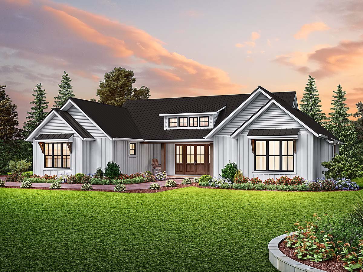 Contemporary, Farmhouse, Ranch Plan with 2451 Sq. Ft., 3 Bedrooms, 4 Bathrooms, 2 Car Garage Elevation