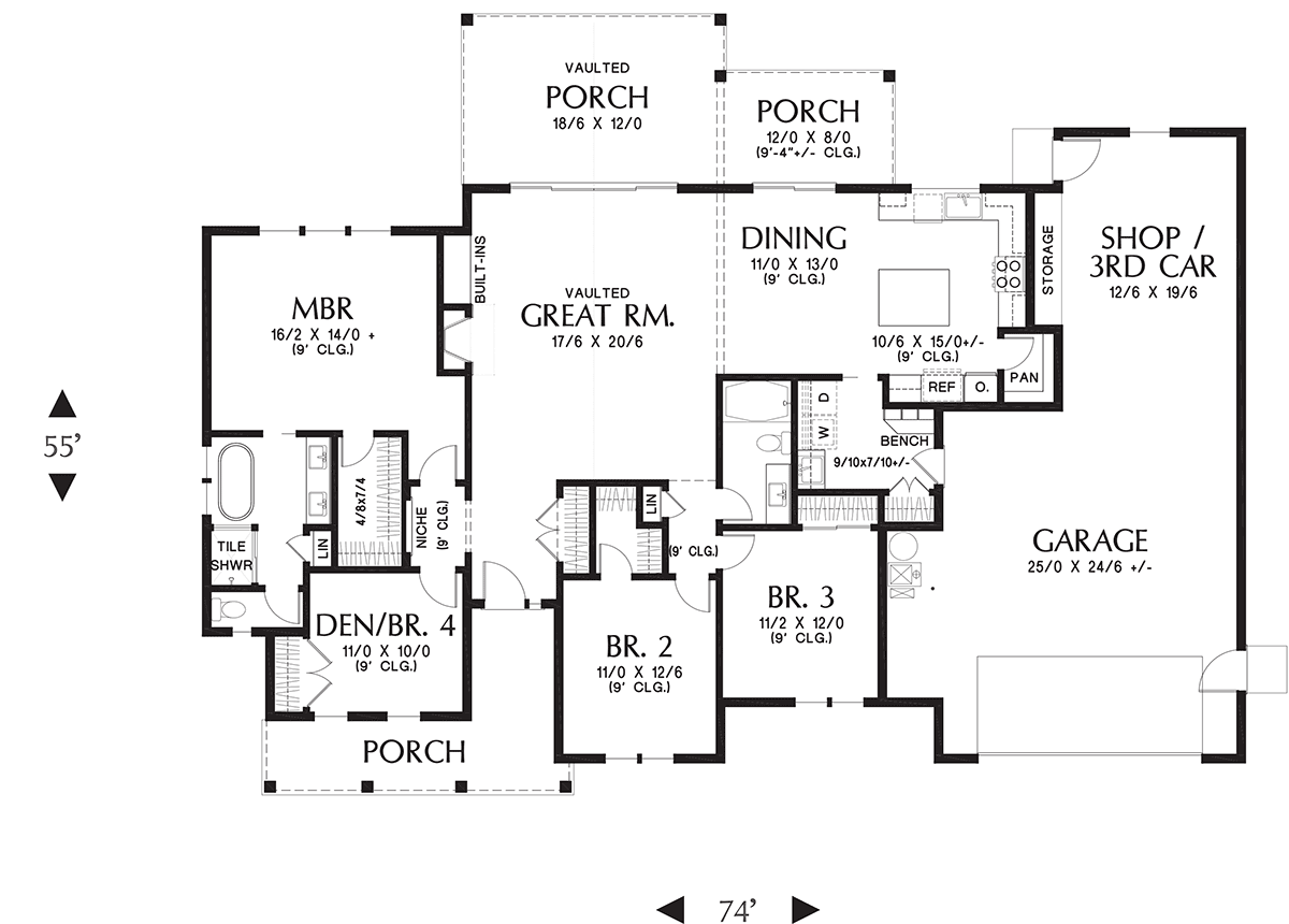 Craftsman Farmhouse New American Style Level One of Plan 81321