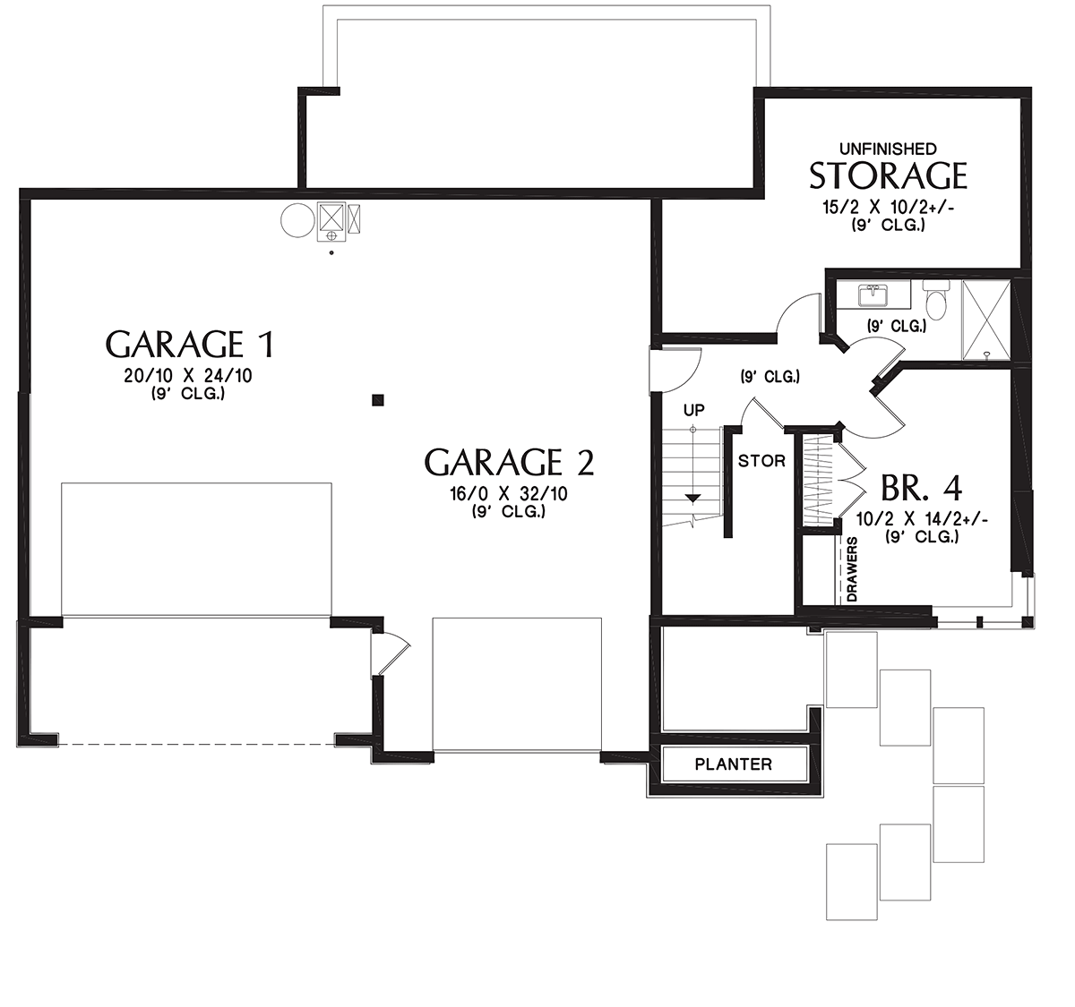 Contemporary Prairie Style Lower Level of Plan 81324