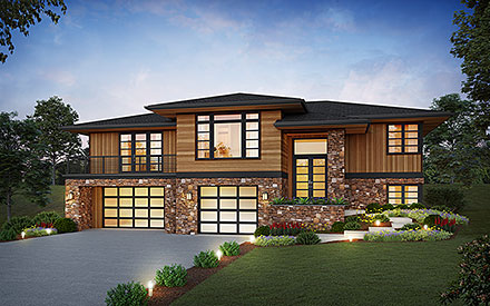 Contemporary Prairie Style Elevation of Plan 81324